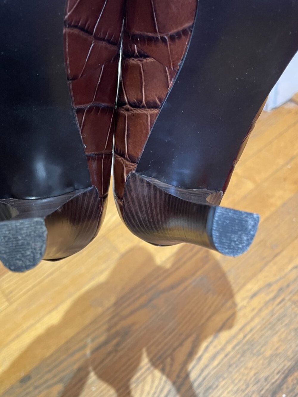 LAUREN Ralph Lauren Brown Leather Croc Embossed 3.75 Heel S 10 - Picture 8 of 9